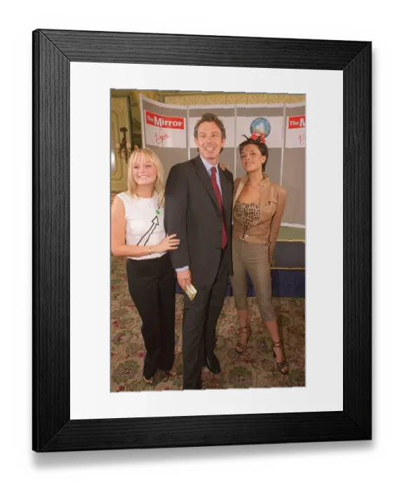 Framed Print : Spice Girls Emma Bunton and Victoria Adams May 1999 with Tony Blair MP