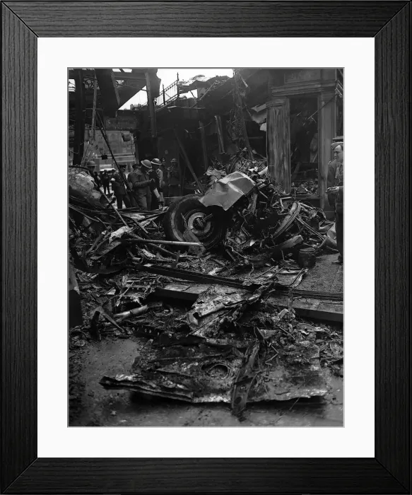Framed Print : Bomb damage to building in WW2