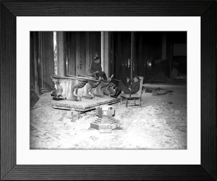 Framed Print : Two red army soldiers sit at Hitlers upturned desk in the Chancellery after Berlin had Framed Print : Two red army soldiers sit at Hitlers upturned desk in the Chancellery after Berlin had