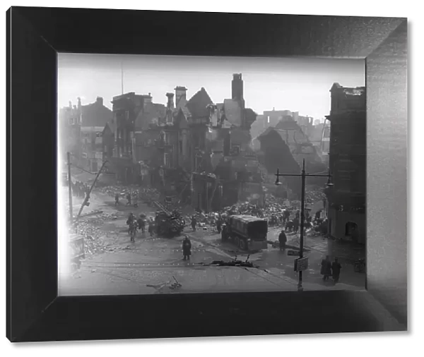 Bomb damage in Hull after air raid in WW2 A street in Hull after an evening raid