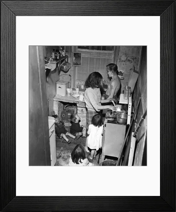 Framed Print : Taken from a set of pictures showing slum housing in post war Britain