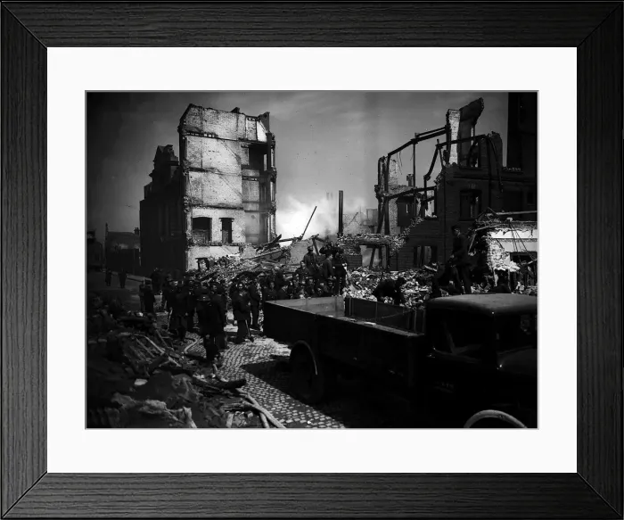 Framed Print : Bomb damaged Norwich during WW2 Circa April 1942