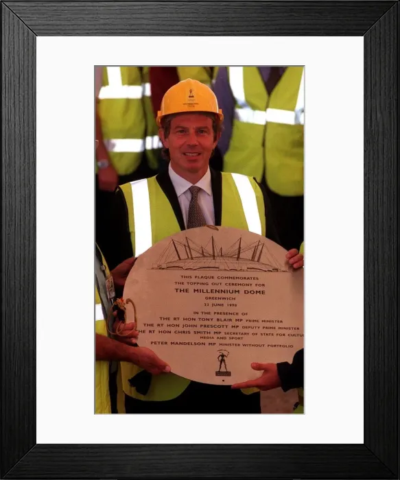 Framed Print : Tony Blair attends the topping out cermoney at the Millennium Dome today Framed Print : Tony Blair attends the topping out cermoney at the Millennium Dome today