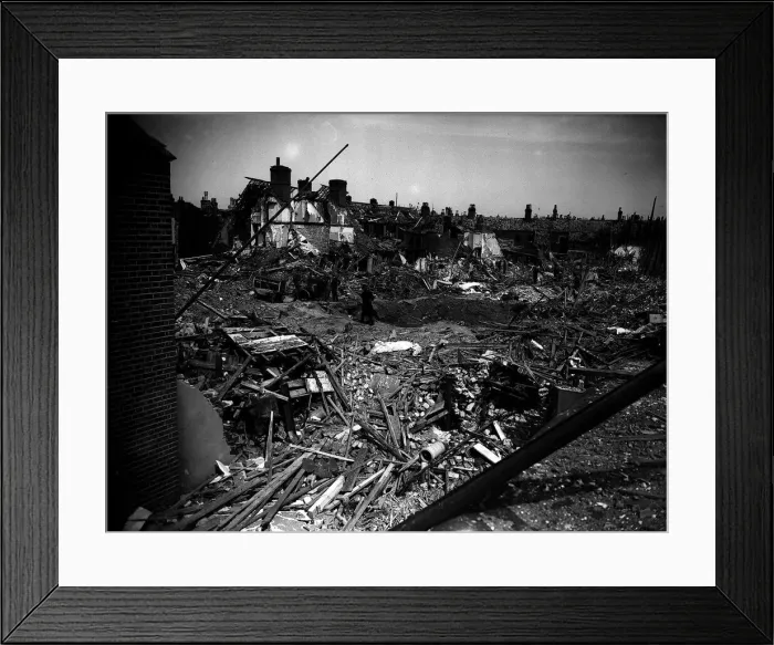 Framed Print : Bomb damaged Norwich during WW2 Circa April 1942