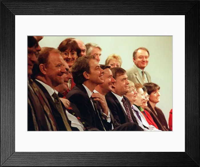 Framed Print : Labour Party NEC Millbank Tower London Tony Blair adjusts his tie for the group picture