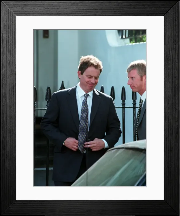 Framed Print : Tony Blair Prime Minster getting into his car outside his home in North London. May 1997 Framed Print : Tony Blair Prime Minster getting into his car outside his home in North London. May 1997