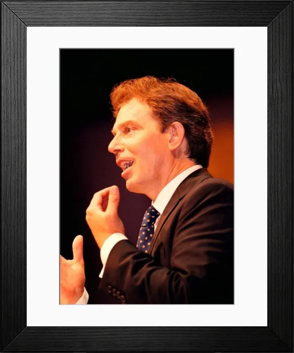Framed Print : Prime Minister Tony Blair speaks at podium during Labour Party Conference week in Framed Print : Prime Minister Tony Blair speaks at podium during Labour Party Conference week in