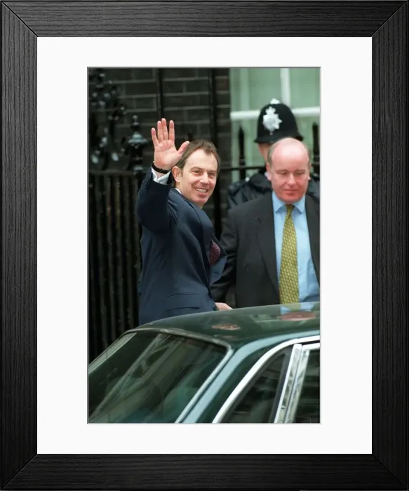 Framed Print : Tony Blair MP Prime Minister outside 10 Downing Street on Budget Day. March 1998 Framed Print : Tony Blair MP Prime Minister outside 10 Downing Street on Budget Day. March 1998