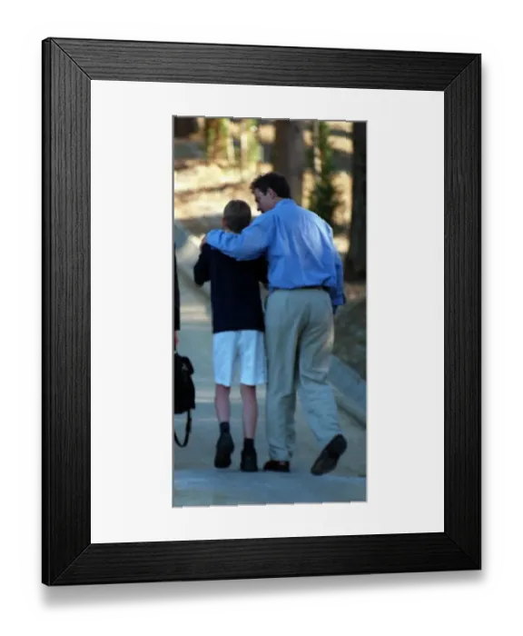 Framed Print : Tony Blair with family on holiday in Tuscany August 1997, with son Euan