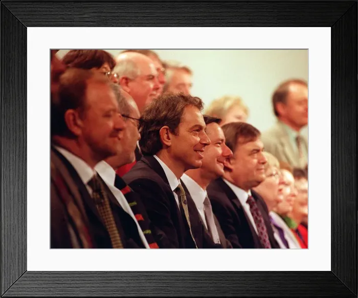 Framed Print : Labour Party NEC Millbank Tower London Tony Blair sits for a group picture of the NEC