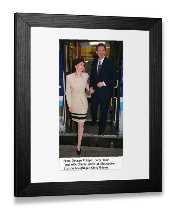 Framed Print : Tony Blair Labour Party leader with his wife Cherie Blair arriving at Gloucester Station