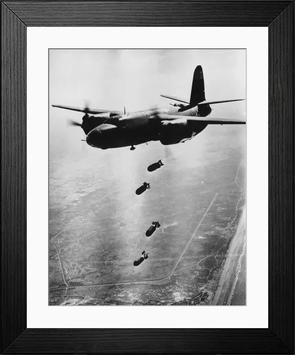 Framed Print : WW2 B-26 Marauder medium bomber of the Ninth Air Force releasing four 1000-pound