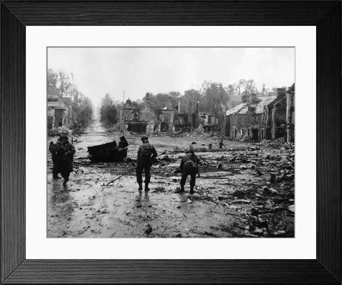 Framed Print : WW2 Royal Engineers clearing mines from the main street in Tilly-Sur-Seulles Framed Print : WW2 Royal Engineers clearing mines from the main street in Tilly-Sur-Seulles