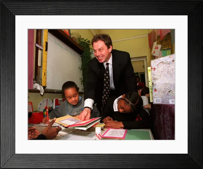 Framed Print : Tony Blair MP Prime Minister in the classroom during a visit to Sudbourne Primary School Framed Print : Tony Blair MP Prime Minister in the classroom during a visit to Sudbourne Primary School