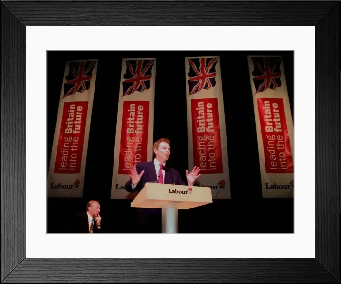 Framed Print : Tony Blair, Labour Party Leader, speaks in Brighton. April 1997 Framed Print : Tony Blair, Labour Party Leader, speaks in Brighton. April 1997