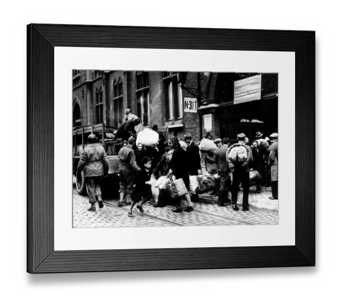 Framed Print : Polish civilians formerly used as slave labour by the Nazis in Belgium get aboard a truck Framed Print : Polish civilians formerly used as slave labour by the Nazis in Belgium get aboard a truck