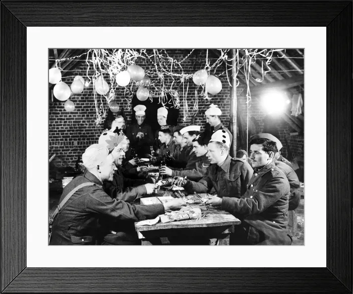 Framed Print : WW2 Christmas for British troops December 1939 in France Pulling crackers after
