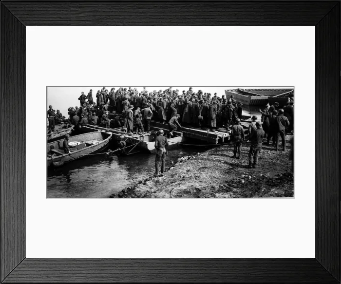 Framed Print : Rhine crossing of Us third army barge discharging german prisoners after crossing