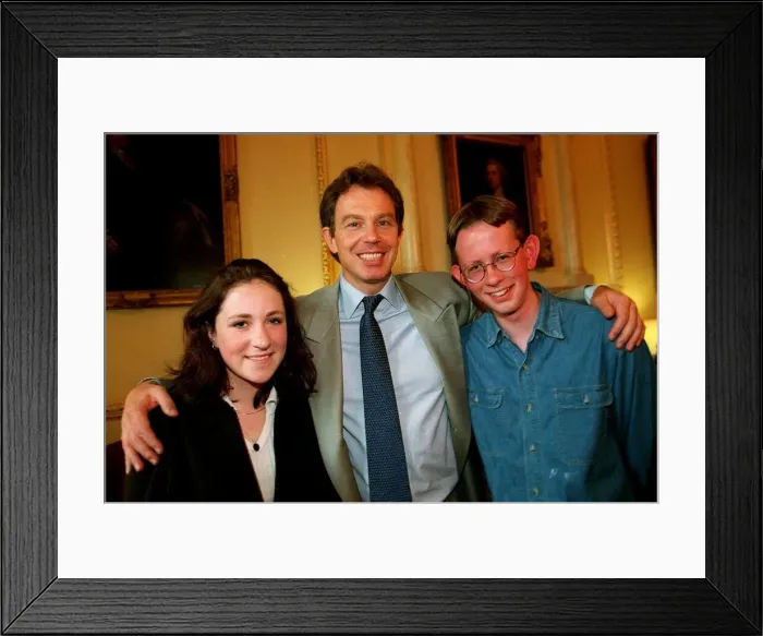 Framed Print : Tony Blair with Michelle McCoy & Jason Hopps 27th June 1997 Framed Print : Tony Blair with Michelle McCoy & Jason Hopps 27th June 1997