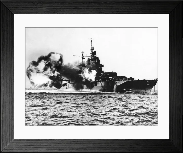 Framed Print : WW2 American battleship firing on May 1945 Okinawa largest of the Ryukyu Islands