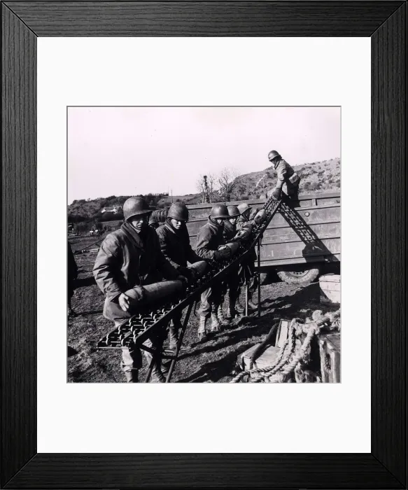 Framed Print : World War II Invasion of France Shells being unloaded by US soldiers into a
