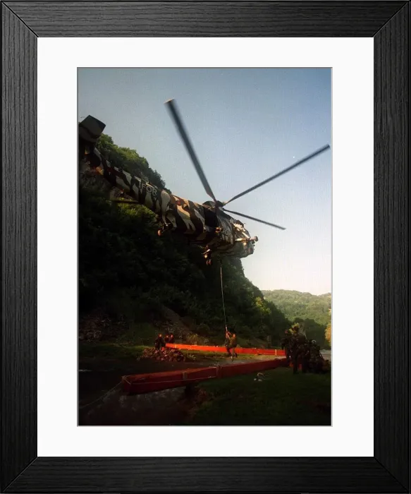 Framed Print : Building bridges in Bosnia. The Royal Engineers work on a footbridge near Sipivo