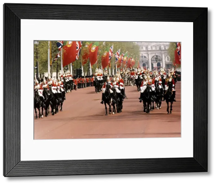Framed Print : Army Regiments Household Cavalry marching for the state visit of President Soares of