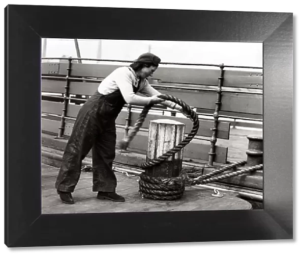 World War Two. Mrs Ellen McShane at work on the Jarrow on Tyne ferry May 1942