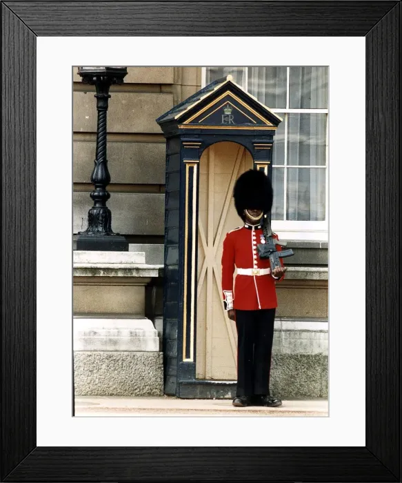 Framed Print : Army Regiments Richard Grant Stokes first black Guardsman on duty outside Buckingham Framed Print : Army Regiments Richard Grant Stokes first black Guardsman on duty outside Buckingham
