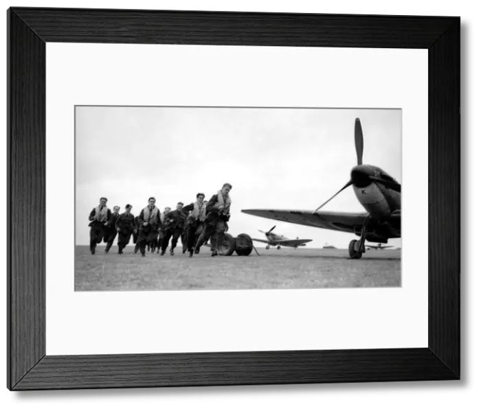Framed Print : RAF Pilots scramble during the Battle of Britain Circa August 1940