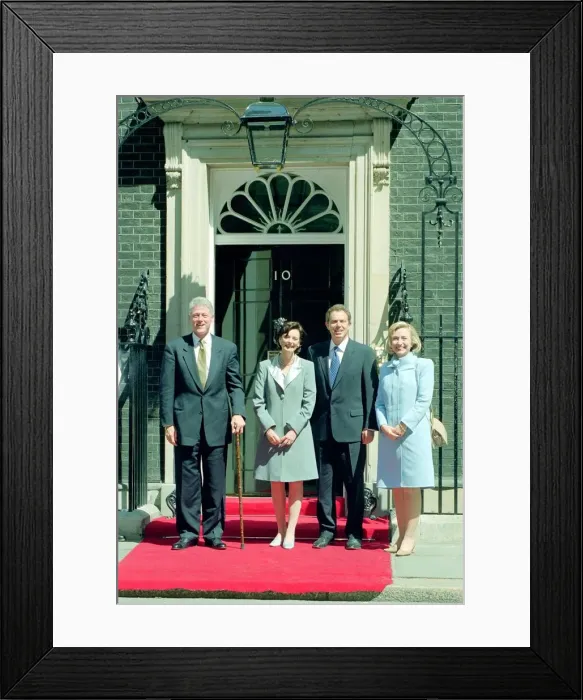 Framed Print : Bill and Hillary Clinton outside 10 Downing Street with Tony and Cherie Blair