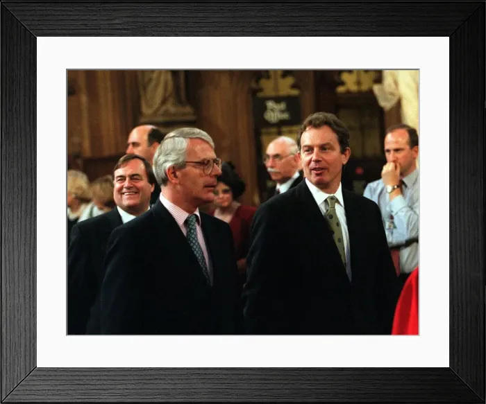 Framed Print : Tony Blair PM and John Major attending the State Opening of Parliament. May 1997 Framed Print : Tony Blair PM and John Major attending the State Opening of Parliament. May 1997