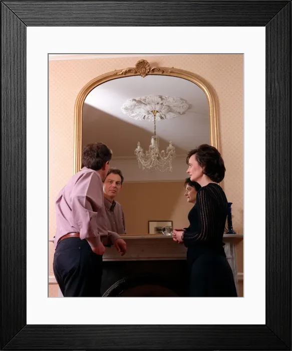 Framed Print : Tony Blair with wife Cherie Blair of the Labour Party at home. March 1997 Framed Print : Tony Blair with wife Cherie Blair of the Labour Party at home. March 1997