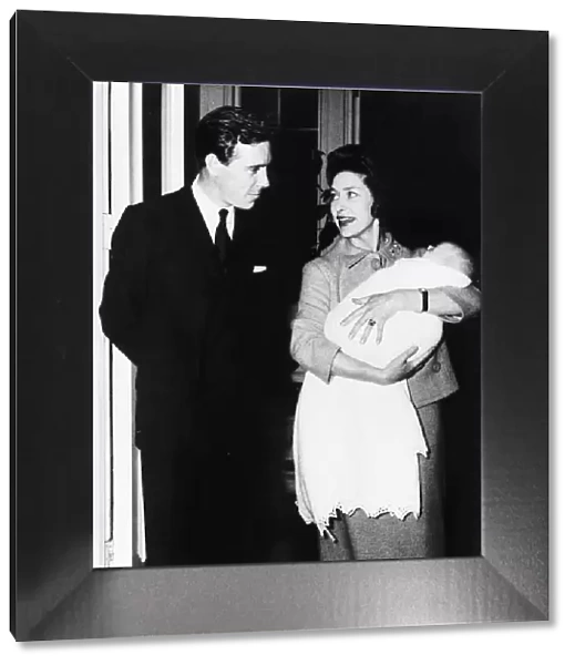 Princess Margaret with Lord Snowdon and their baby son Viscount Linley leaving Clarence