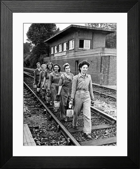 Framed Print : A team of girl painters employed by the Southern Division of the Southern Railway have