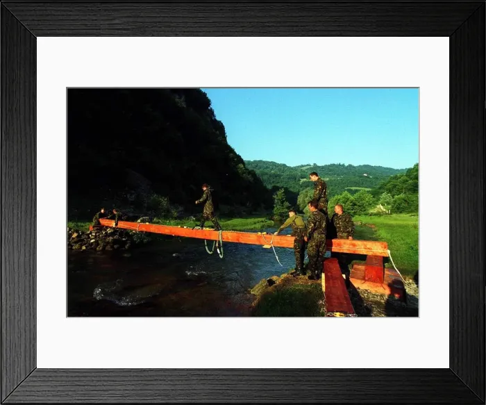 Framed Print : Building bridges in Bosnia Royal Engineers work on a footbridge near Spivo