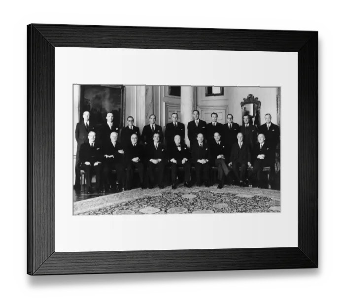 Framed Print : Sir Winston Churchill sits with his cabinet before announcing his retirement