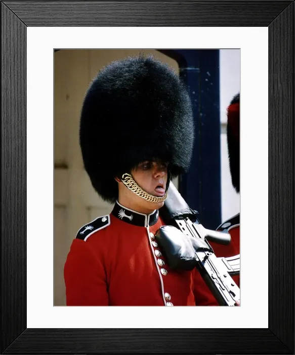 Framed Print : Army Regiments Welsh Guardsman sweltering from the heat while on duty outside Clarence Framed Print : Army Regiments Welsh Guardsman sweltering from the heat while on duty outside Clarence
