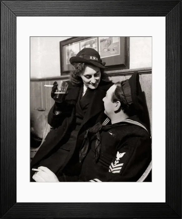 Framed Print : American sailor chatting to a Wren in a pub in Northern Ireland port Framed Print : American sailor chatting to a Wren in a pub in Northern Ireland port