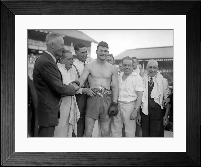 Framed Print : Bruce Woodcock Boxer / Boxing Wearing championship belt in ring with his Framed Print : Bruce Woodcock Boxer / Boxing Wearing championship belt in ring with his