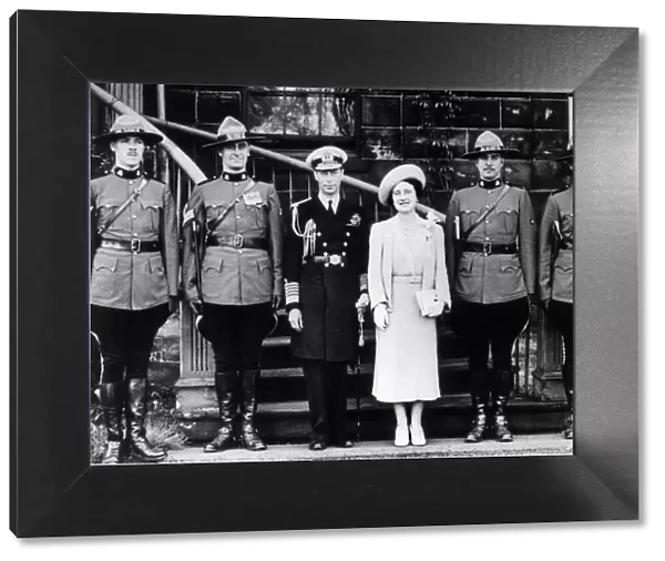 King George VI and Queen Elizabeth June 1933 with Four Canadian Mounted Police who were