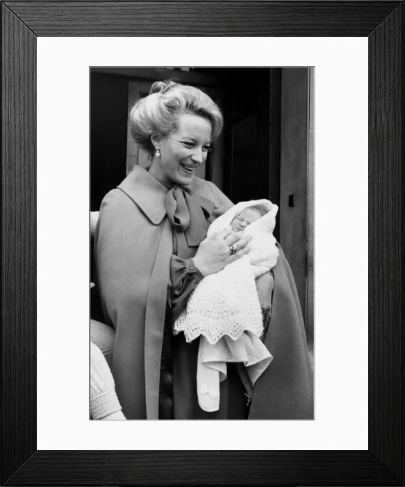 Framed Print : Princess Michael of Kent with her baby daughter Ella, leaving St Framed Print : Princess Michael of Kent with her baby daughter Ella, leaving St