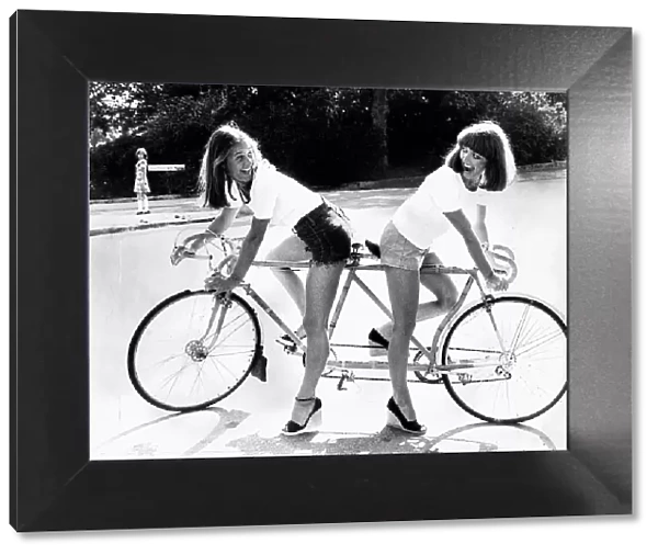 Tandem Cycle July 1976 Kim Riley (L) and Fidelma Rosbruck (R