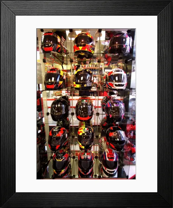 Framed Print : Selection of motorcycle helmets February 1998 Framed Print : Selection of motorcycle helmets February 1998