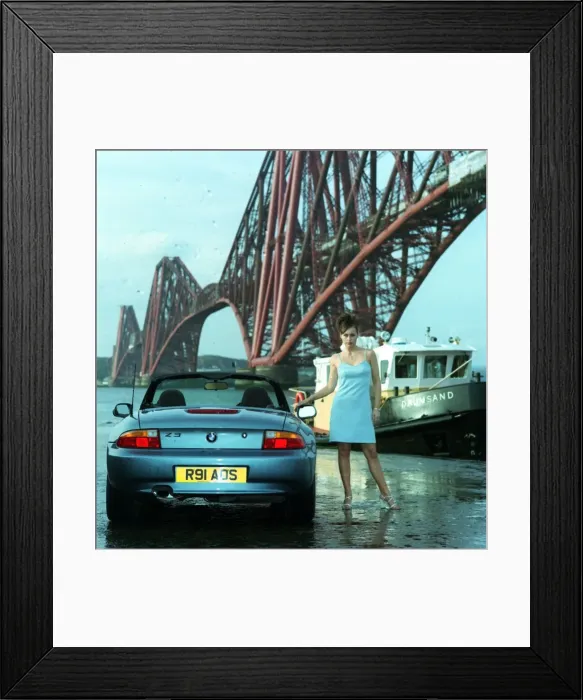 Framed Print : Eileen Catterson with Z3 BMW convertible car May 1998 at Forth Rail bridge Framed Print : Eileen Catterson with Z3 BMW convertible car May 1998 at Forth Rail bridge