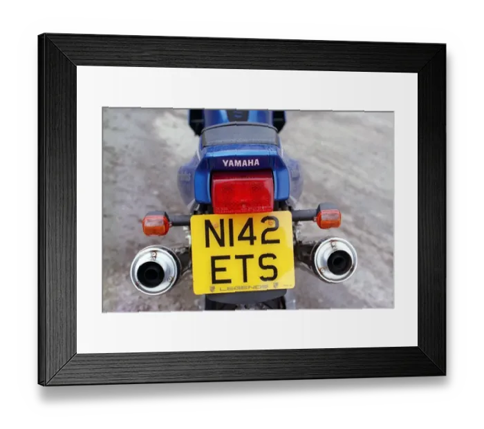 Framed Print : Yamaha TRX motorbike August 1998 Blue exhaust tailpipes number plate N142 ETS