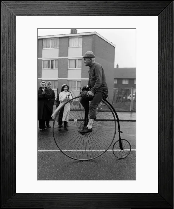 Framed Print : Pennyfarthing bicycle in the London Marathon March 1981 Y2K