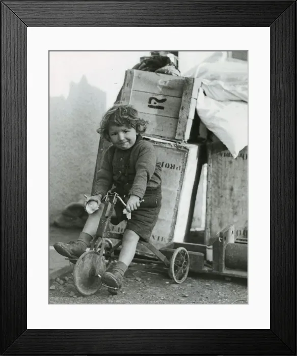 Framed Print : Alex Ross riding his tricycle December 1943 Evacuation story from North east