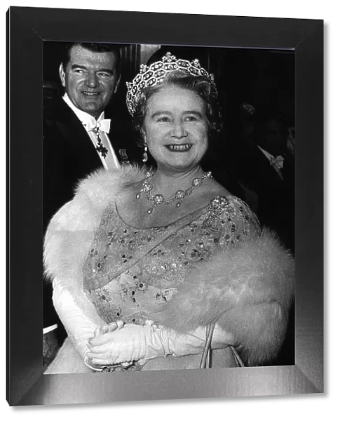 Queen Mother at the of the Film Premier of Lord Jim with film star Jack Hawkins in