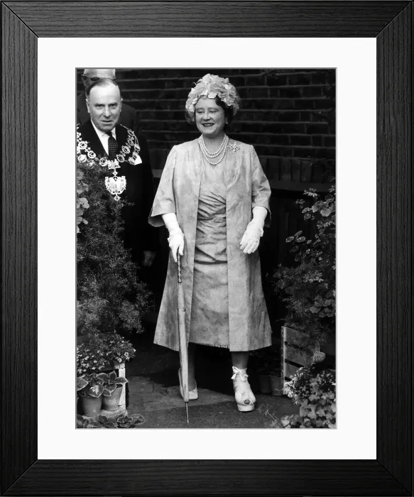 Framed Print : Queen Mother Accompanied by the Mayor of Deptford councillor R. J Framed Print : Queen Mother Accompanied by the Mayor of Deptford councillor R. J